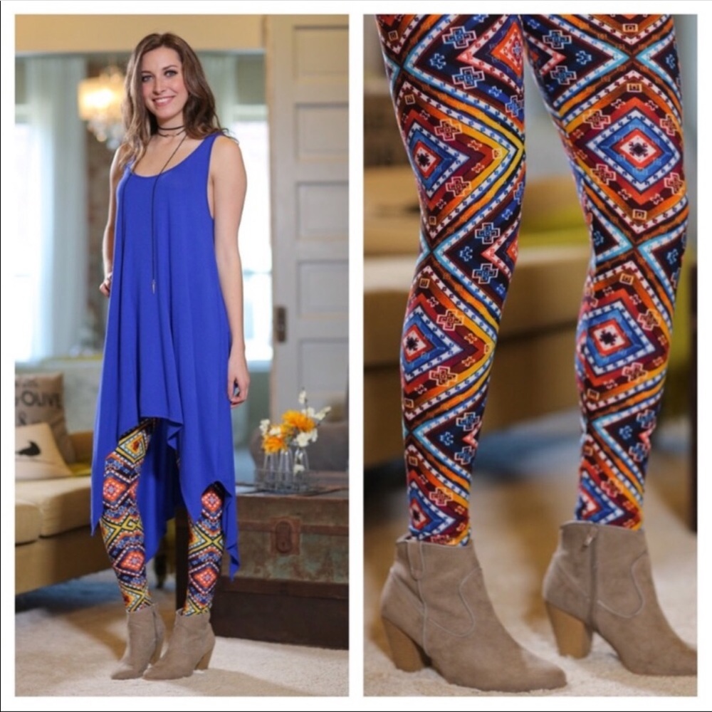 Multi Color Aztec Soft Brushed Leggings - Picture 2 of 4